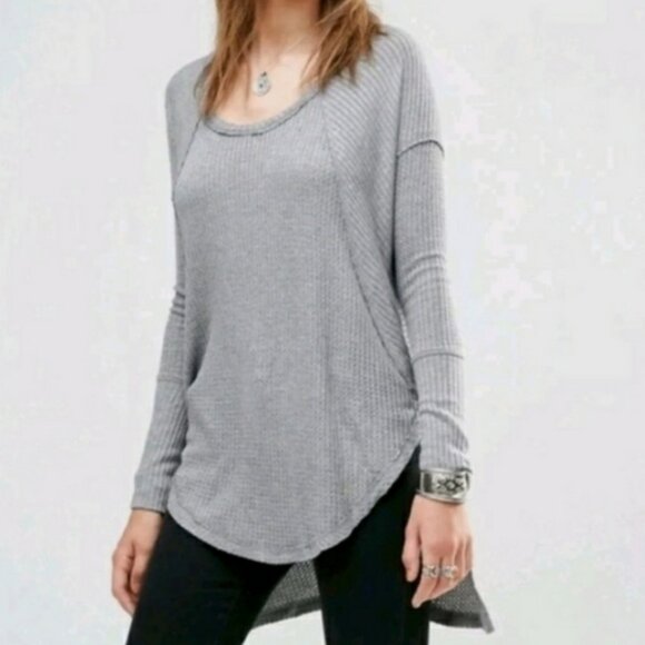 Free People Ventura Waffle Knit Hi Lo Shirt Women's Size M Gray - Picture 9 of 16